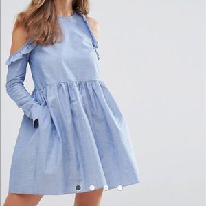 ASOS Nobody's Child Chambray Cold Shoulder Dress